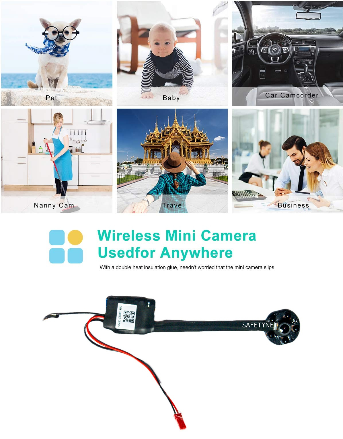 SAFETYNET 4K Ultra-HD WIFI Camera Module Board Mini Camera Wireless Nightvision  P2P DIY Module Camera Button Mini DV DVR Home Security Surveillance CCTV Camcorder
