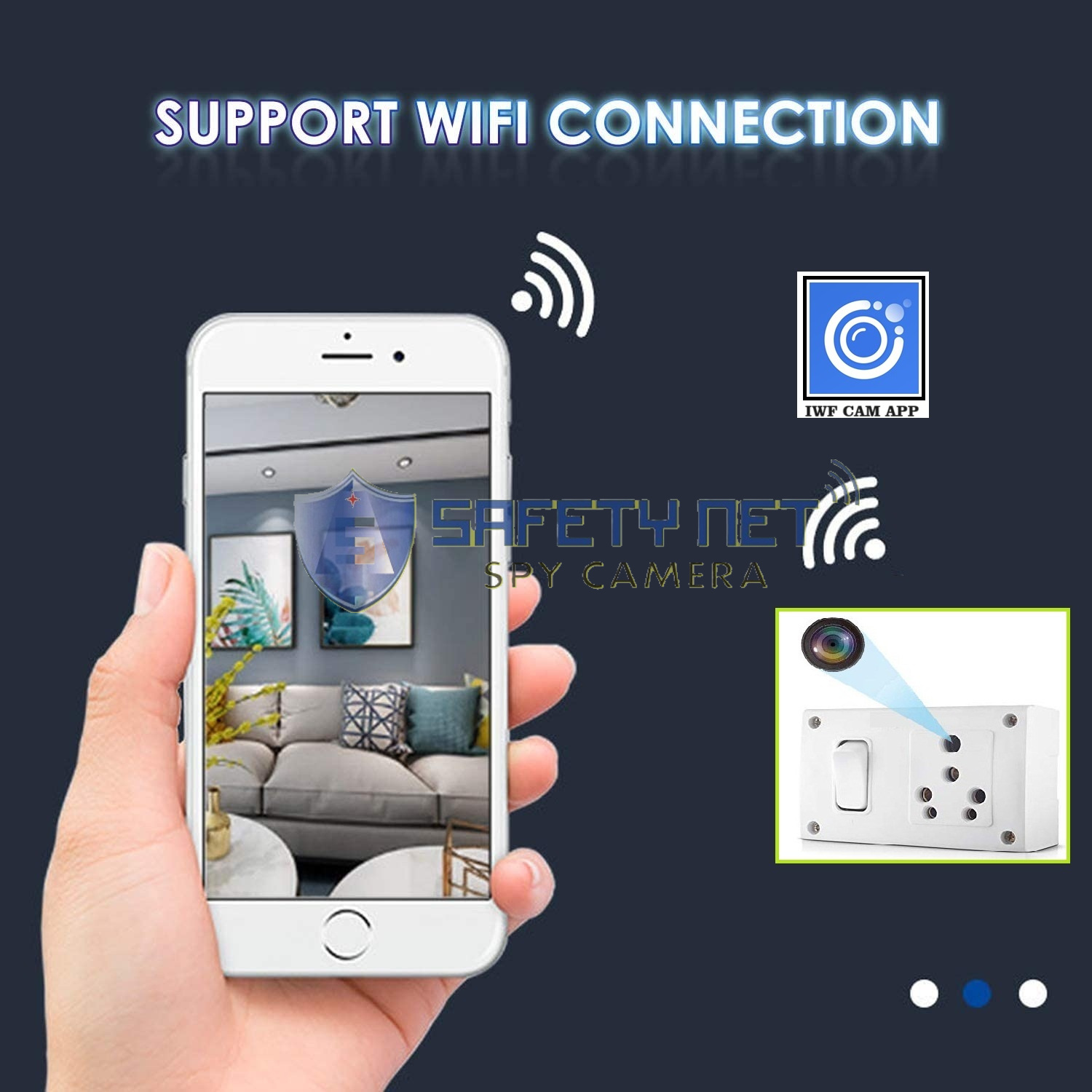 SAFETYNET 4K HD WiFi Live Video/Audio Recording Socket Switch Spy Camera 64GB Memory supportabel with While Recording No Light Flashes