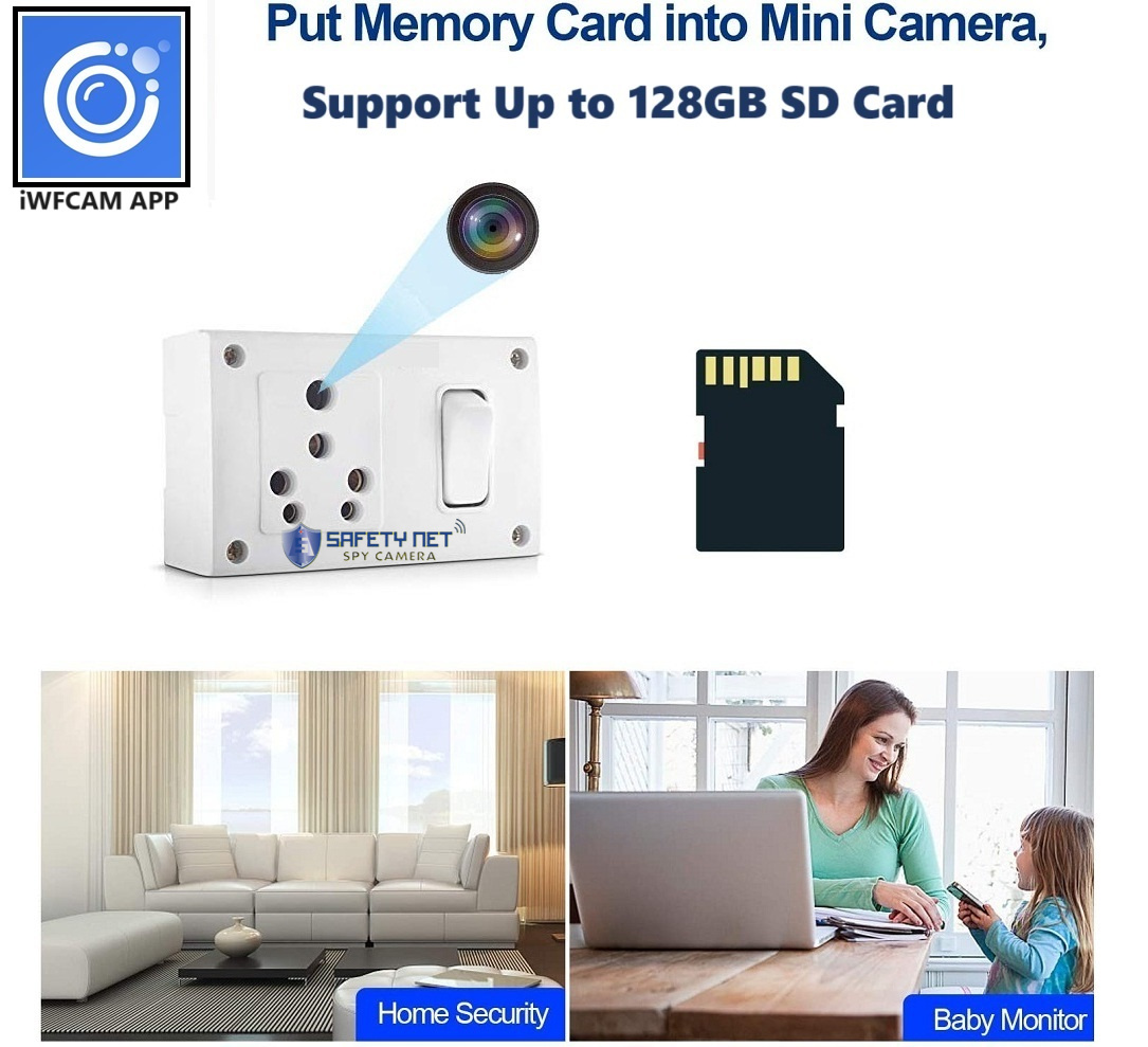 SAFETYNET 4K HD WiFi Live Video/Audio Recording Socket Switch Spy Camera 64GB Memory supportabel with While Recording No Light Flashes