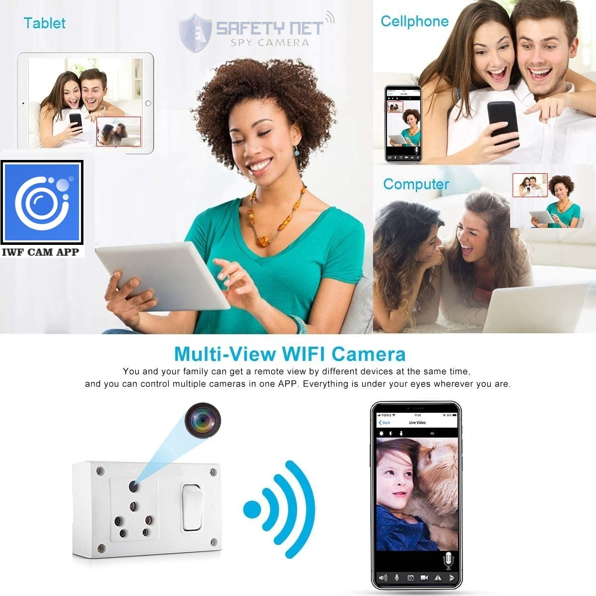 SAFETYNET 4K HD WiFi Live Video/Audio Recording Socket Switch Spy Camera 64GB Memory supportabel with While Recording No Light Flashes