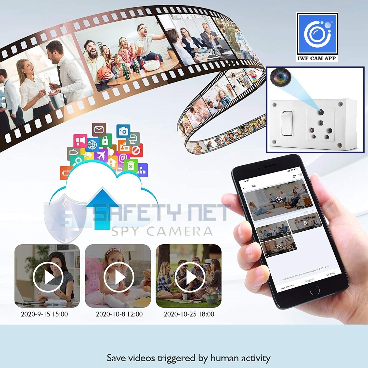 SAFETYNET 4K HD WiFi Live Video/Audio Recording Socket Switch Spy Camera 64GB Memory supportabel with While Recording No Light Flashes
