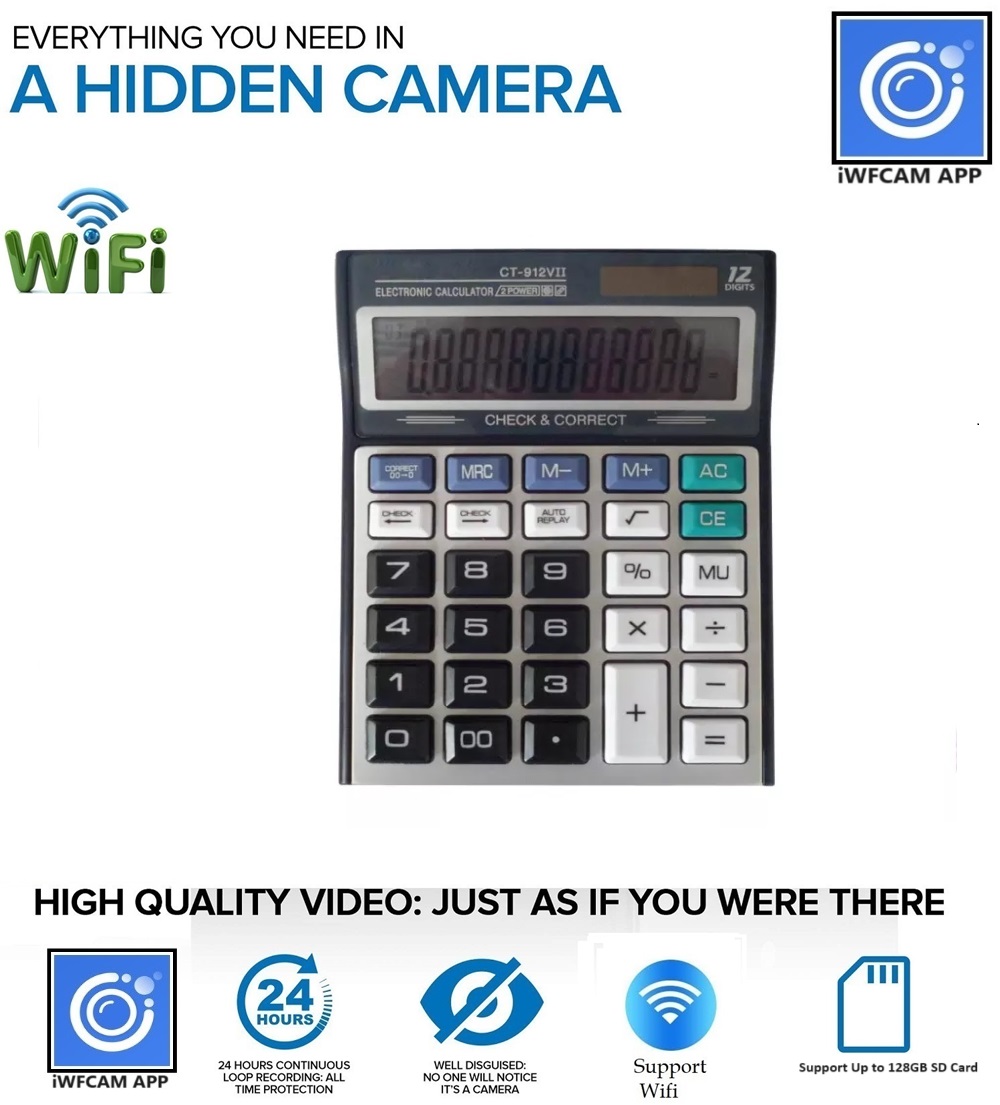 SAFETY NET Spy Camera 4K Spy Wi-Fi Calculator Camera 1080p HD Audio Video Recording Watch Live Surveillance Security Camera