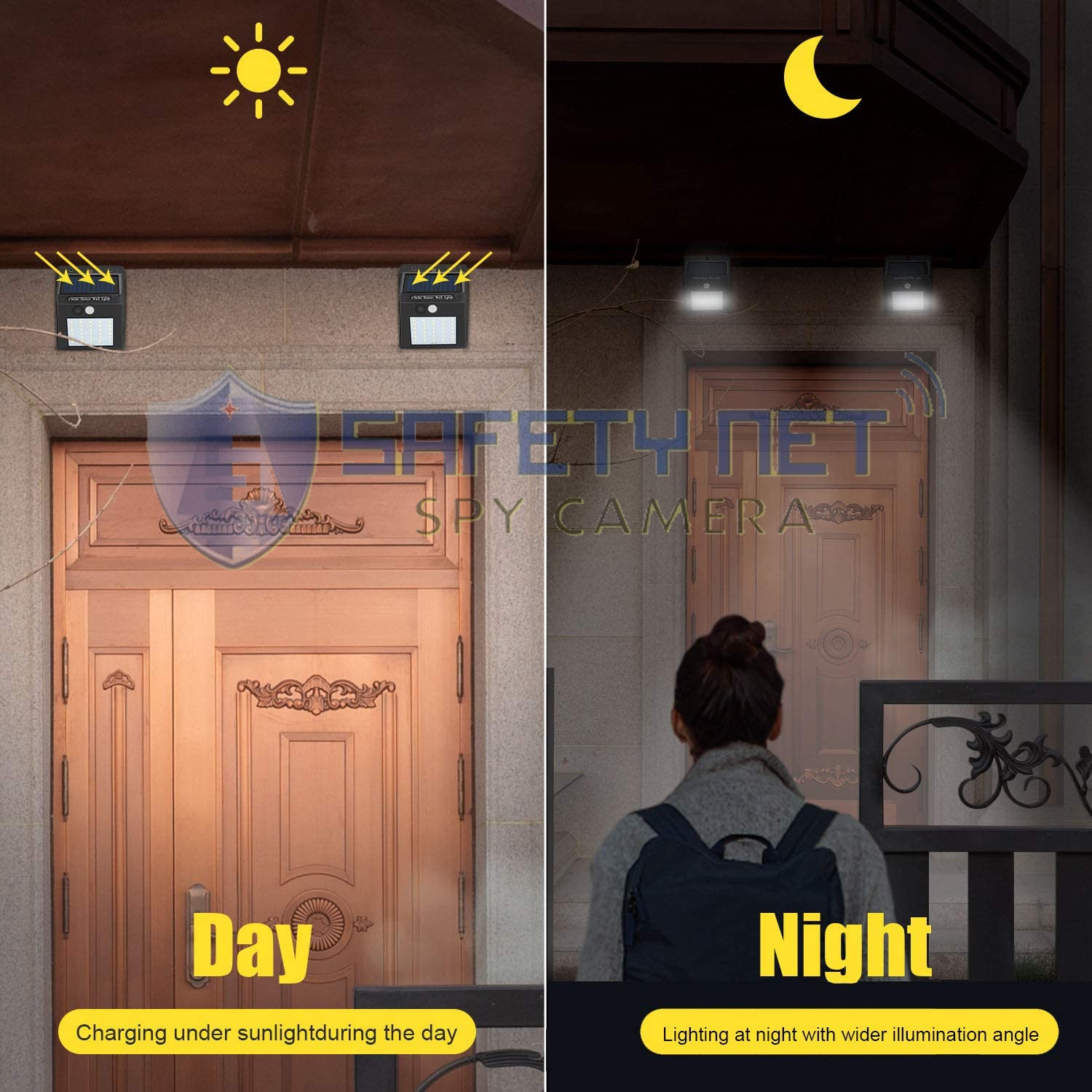 SAFETYNET 4K WiFi Camera in Solar Light Outdoor,20 LED Wireless Motion Sensor Lights | Waterproof Wall Light | Security Lights Camera for Outdoor Garden, Patio, Yard, Deck, Garage, Driveway