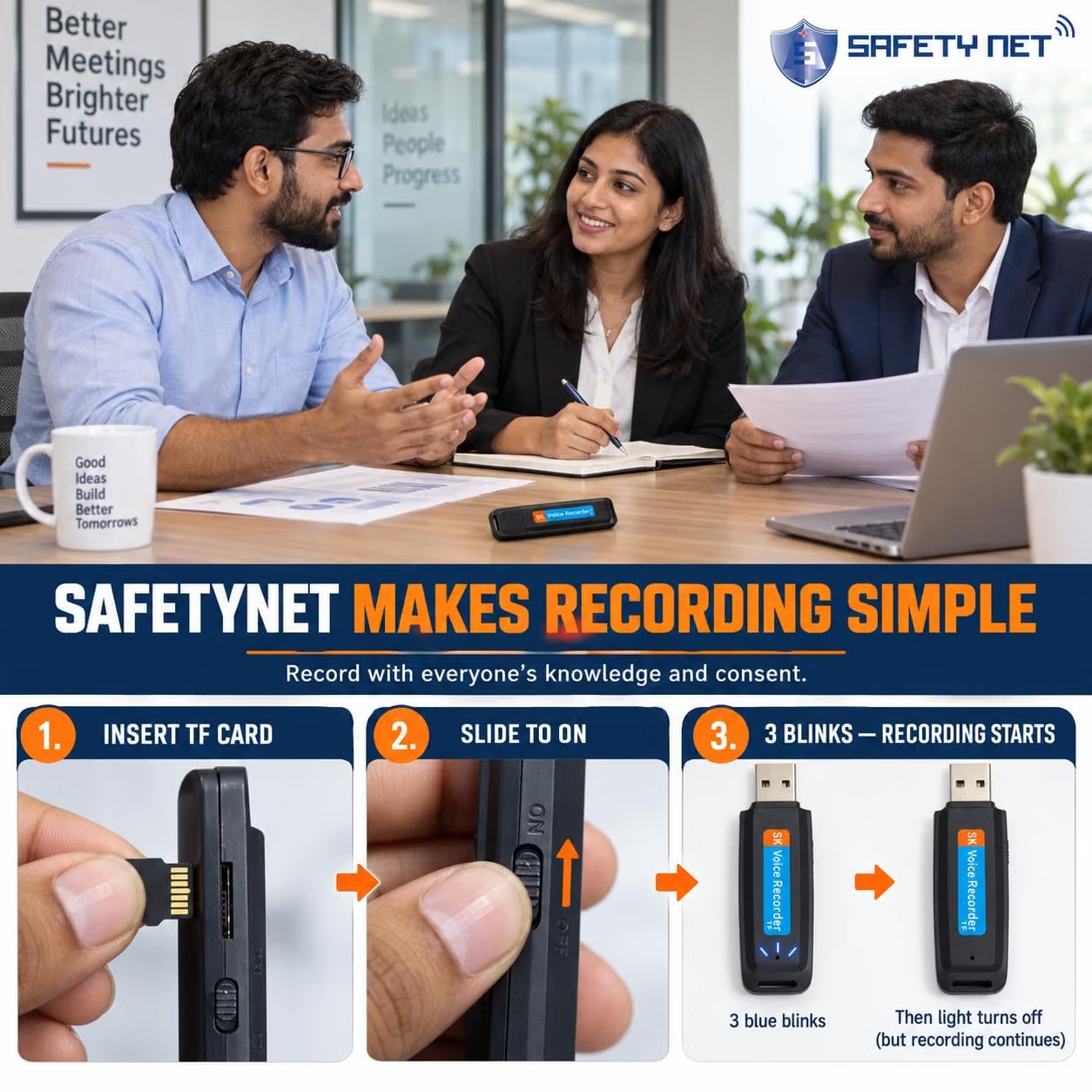 SPYTECTIFY Digital Voice Recorder 8GB, Audio Voice Activated MP3 Player with Android USB Port, Multi-Function Voice Recorder with Built-in Speaker, Including Cable and Headphones-Black-Silver