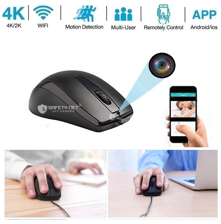 SAFETYNET Spy Camera 4K Spy WiFi Mouse Camera HD Audio Video Recording Watch Live 24 Hours Small Surveillance Security Camera for Home Office Nanny Hidden Wireless Camera