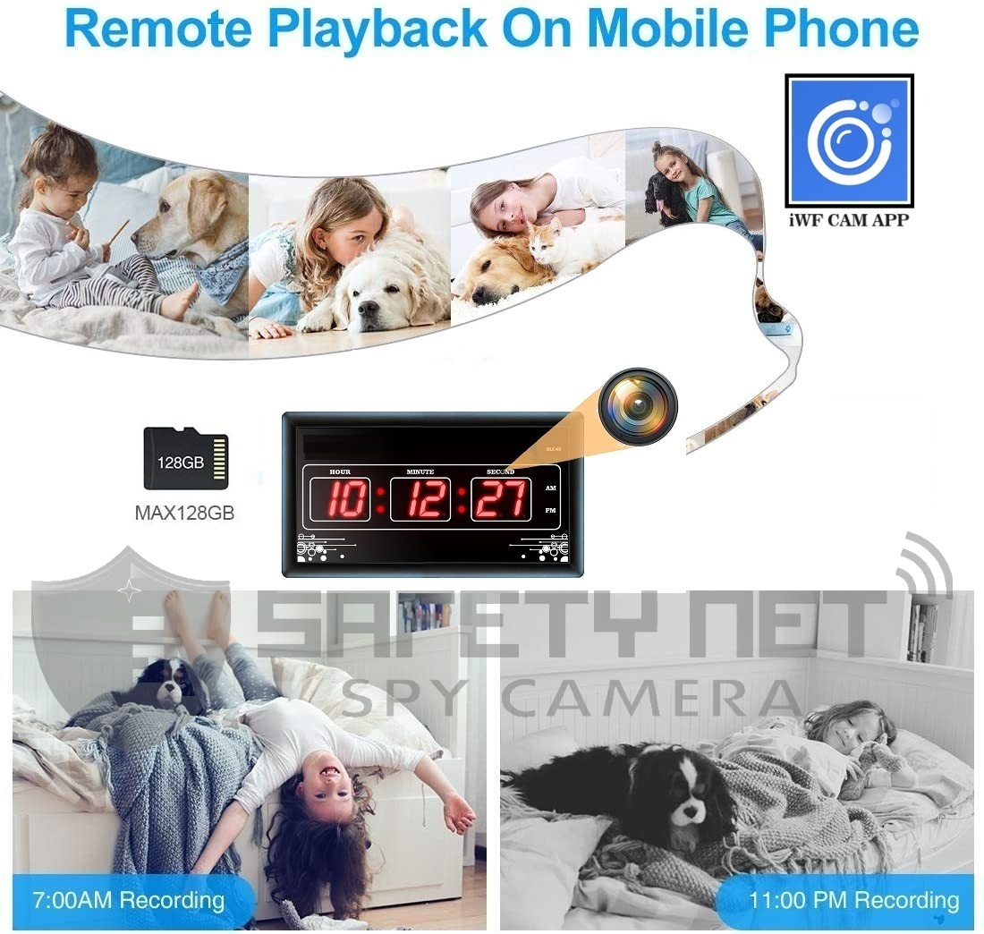 SAFETYNET Spy Camera 4K Spy WiFi Digital Wall Clock New Model 1080p HD Audio Video Recording Watch Live 24 Hours Surveillance Security Camera for Home Office Nanny Hidden Wireless Camera 64GB Supported.