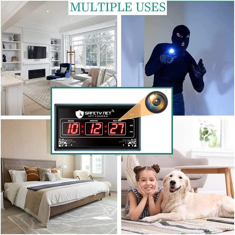 SAFETYNET Spy Camera 4K Spy WiFi Digital Wall Clock New Model 1080p HD Audio Video Recording Watch Live 24 Hours Surveillance Security Camera for Home Office Nanny Hidden Wireless Camera 64GB Supported.