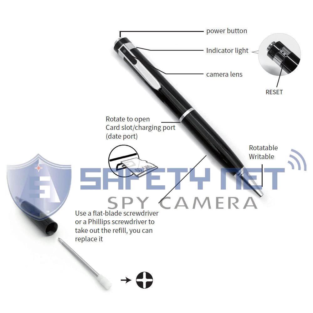 SAFETYNET Mini Hidden Camera Pen Spy Camera HD 1080P Video Audio Recorder, Spy Gadget Body Pen Camera Portable Pocket Camera Support  128GB SD Card (Not Included) Security Cam