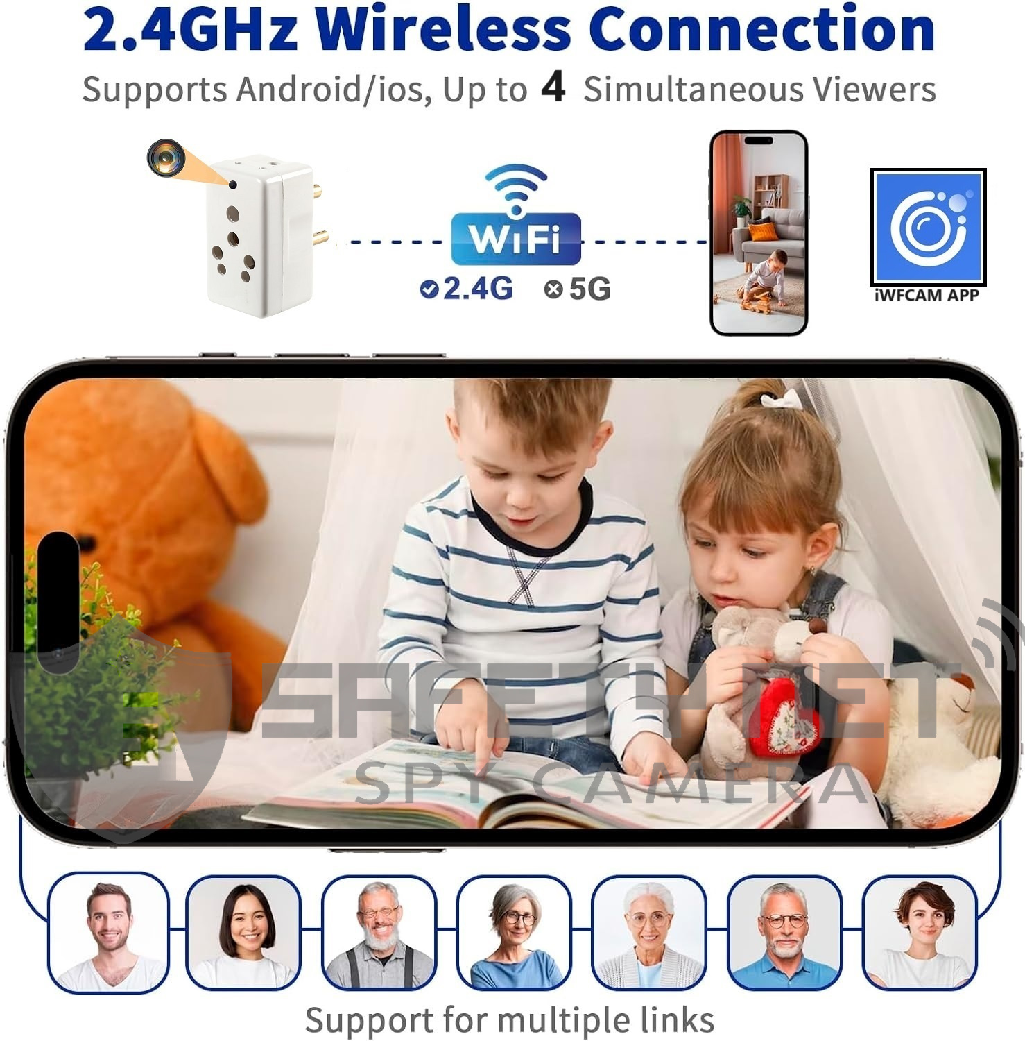 SAFETYNET Hidden Spy Camera WiFi Multi Plug - Hidden Camera with Live Feed WiFi - Indoor Hidden Security Camera - 1080P HD Hidden Nanny Cam - Motion Detection Spy Cam - with 32GB MicroSD Card