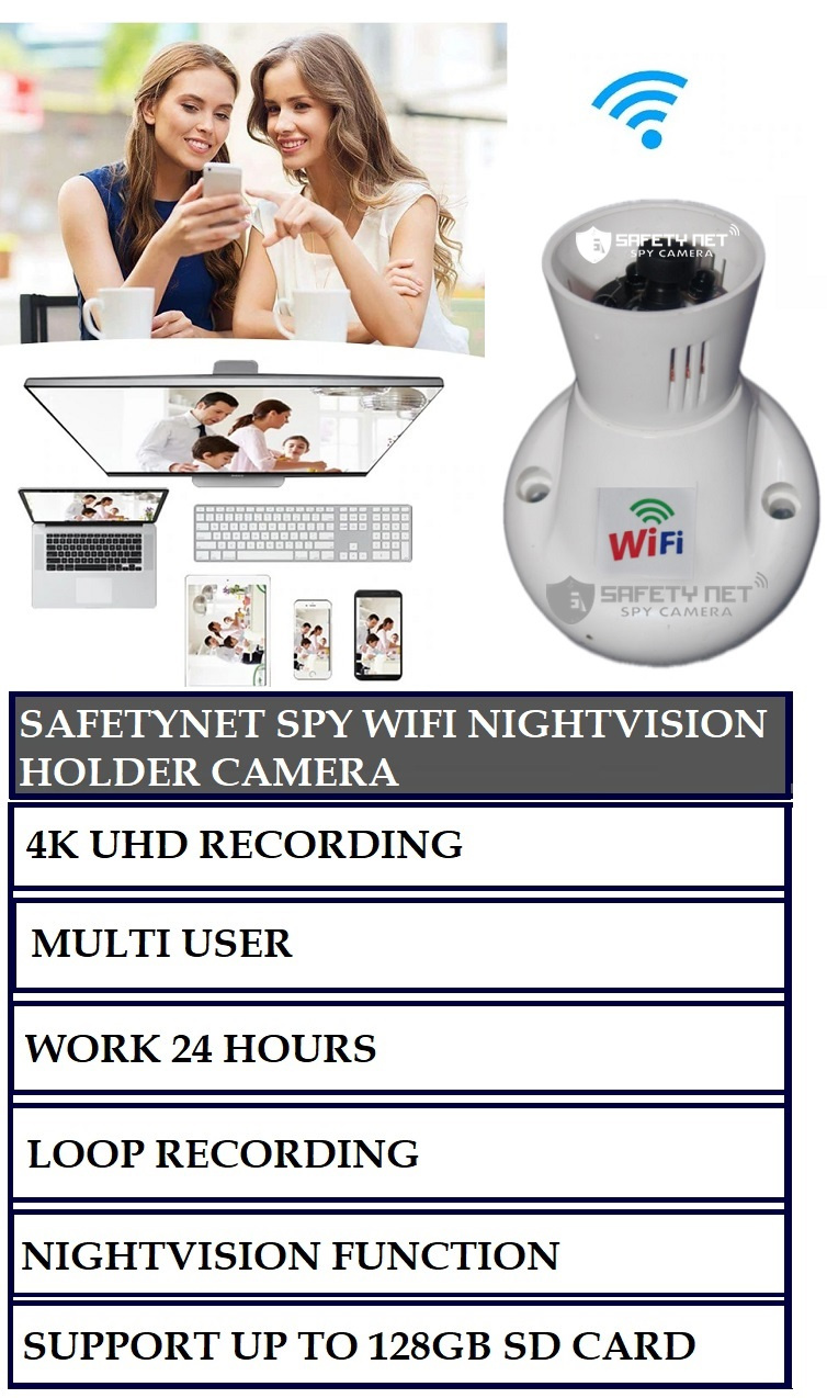 SAFETYNET 4K Spy W-iFi Night vision Holder Hidden HD Mini Spy Cam 1080p Audio Video Recording Watch Live 24 Hours Small Surveillance Security Hidden Wireless Spy Camera Camera for Office  