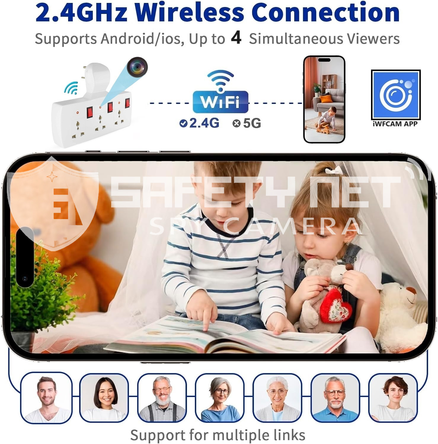 SAFETYNET Spy Camera 4K HD Wireless Hidden 3 Port Switch Board Camera Micro Mini Spy Cam Watch Live 24 Hrs Smallest Wi-Fi Security Cameras Portable Nanny Cam Baby Monitor with Motion Detection Alerts