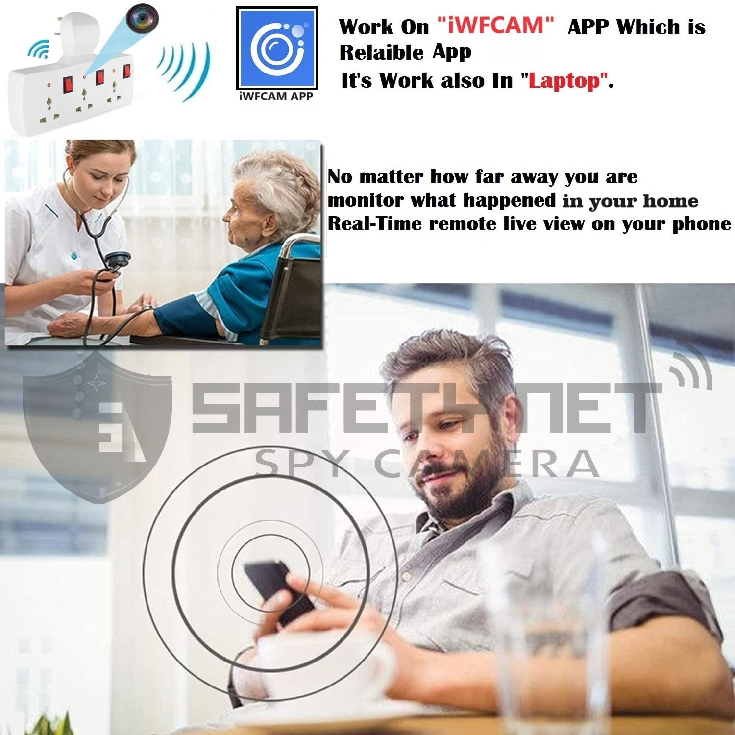 SAFETYNET Spy Camera 4K HD Wireless Hidden 3 Port Switch Board Camera Micro Mini Spy Cam Watch Live 24 Hrs Smallest Wi-Fi Security Cameras Portable Nanny Cam Baby Monitor with Motion Detection Alerts