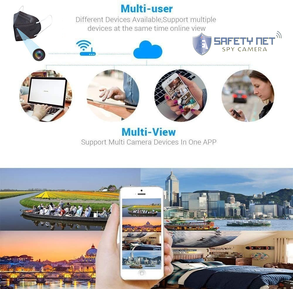 SAFETYNET Mini WiFi 1080P Spy Mask Camera , Wireless Hidden Spy Cam Audio and Video Recording Live Feed, Home Security Nanny Camera/ Motion Activated Alarm(2021 Upgraded Phone APP) 
