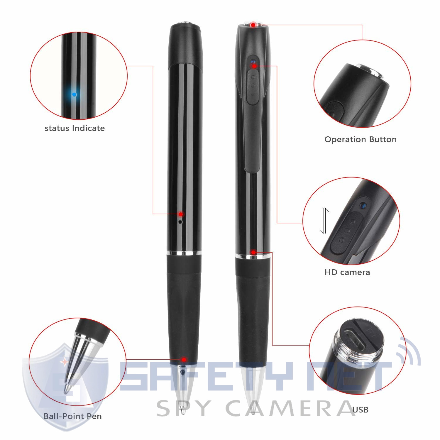 SAFETYNET Pen 1080p Camera Full HD, Loop Recording Audio and Video Recorder, - Wireless Portable Pen Security Cam with Ultra HD Lens