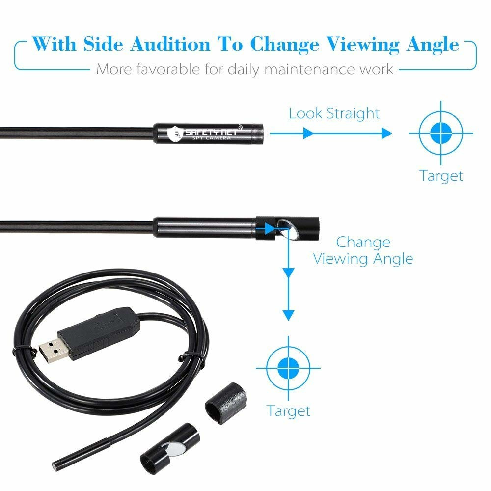 SAFETYNET  5.5mm Endoscope Camera Flexible IP67 Waterproof Inspection 6 LED borescope Camera with 5M Cable for Android  & PC &