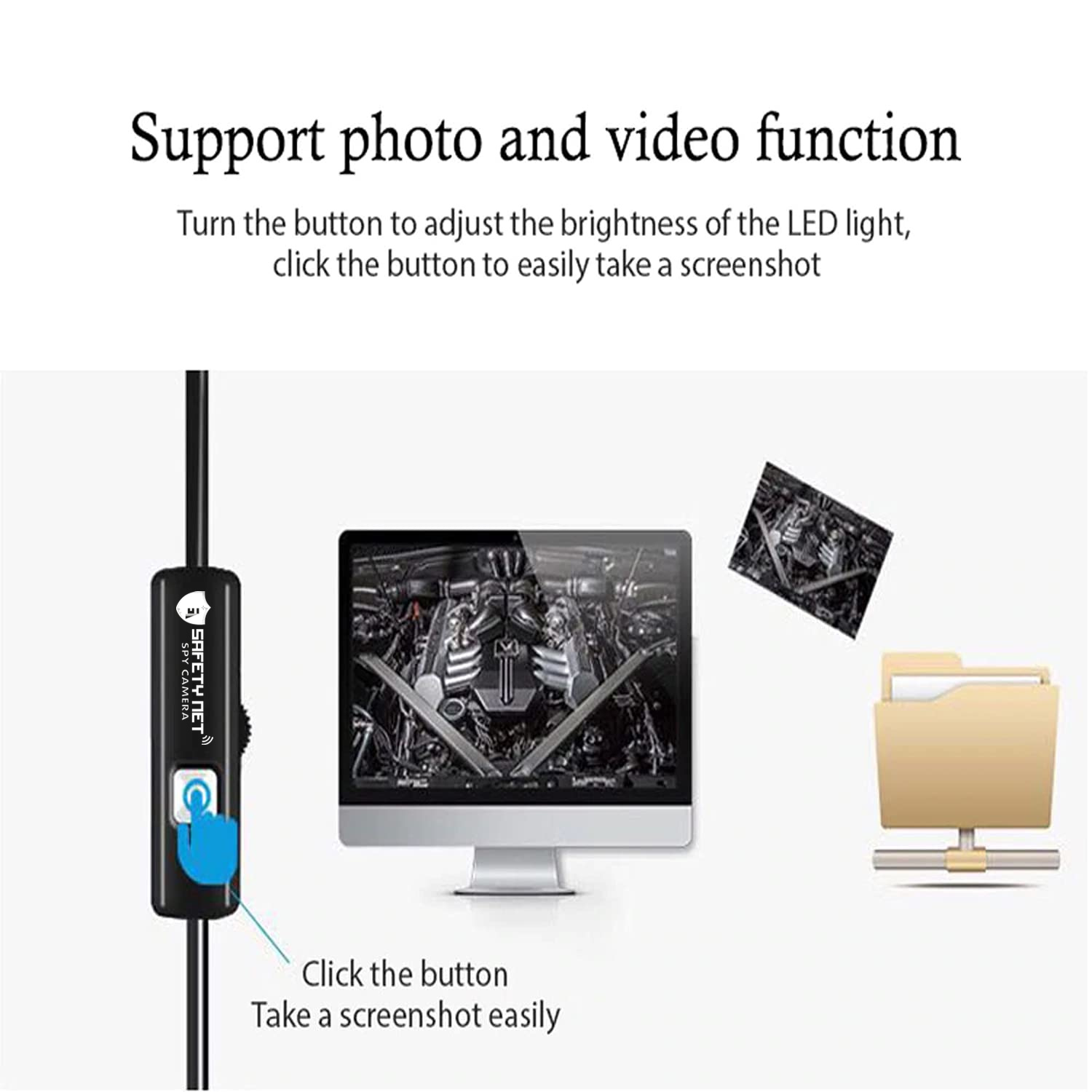 SAFETYNET  5.5mm Endoscope Camera Flexible IP67 Waterproof Inspection 6 LED borescope Camera with 5M Cable for Android  & PC &