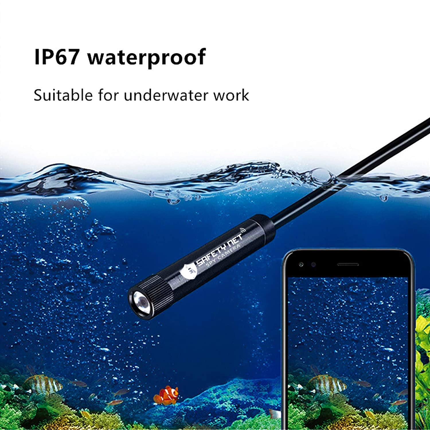 SAFETYNET  5.5mm Endoscope Camera Flexible IP67 Waterproof Inspection 6 LED borescope Camera with 5M Cable for Android  & PC &
