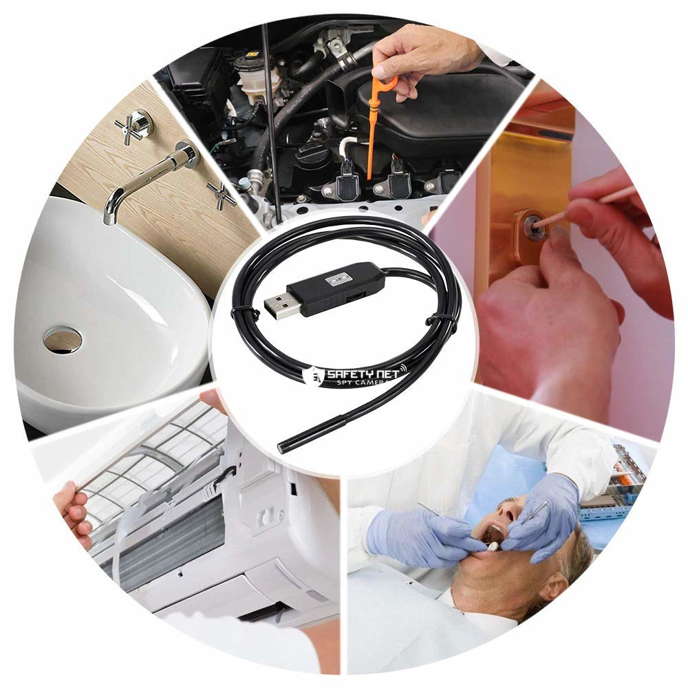 SAFETYNET  5.5mm Endoscope Camera Flexible IP67 Waterproof Inspection 6 LED borescope Camera with 5M Cable for Android  & PC &