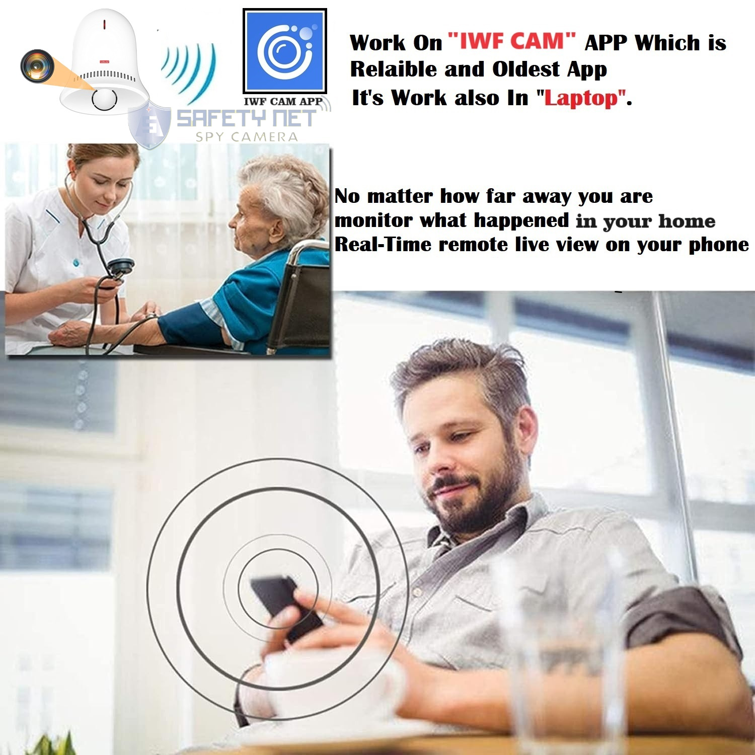 SAFETYNET Hidden Camera Wi-Fi Doorbell- Hidden Camera with 24 Hours Live Feed Wi-Fi Indoor Hidden Security Camera 1080P HD Hidden Camera - With 32GB Inbuilt MicroSD Card (iWFCAM APP)