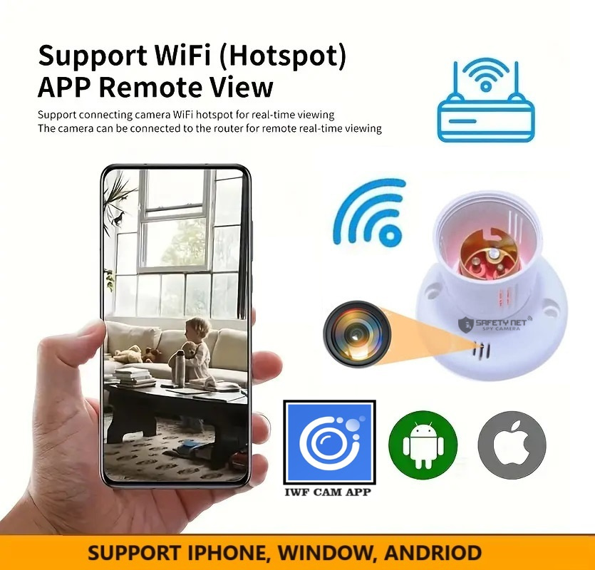 SAFETYNET Spy Hidden Holder 1080P HD Wi-Fi Camera with Remote Viewing, 2022 Newest Version Security Camera Indoor Video Recorder, Support iOS/Android &32GB Sd Card (iWFCAM APP)