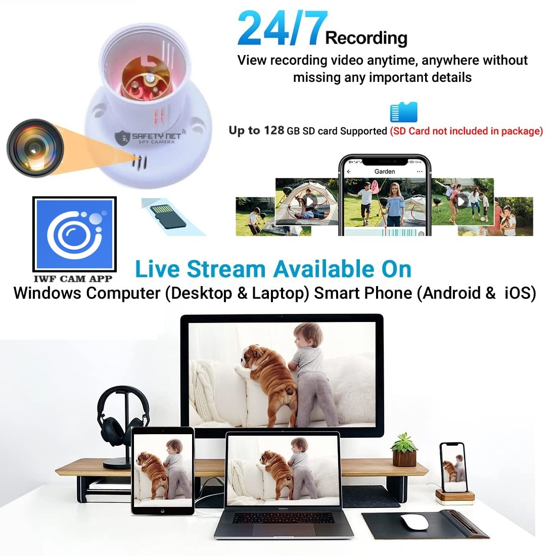 SAFETYNET Spy Hidden Holder 1080P HD Wi-Fi Camera with Remote Viewing, 2022 Newest Version Security Camera Indoor Video Recorder, Support iOS/Android &32GB Sd Card (iWFCAM APP)
