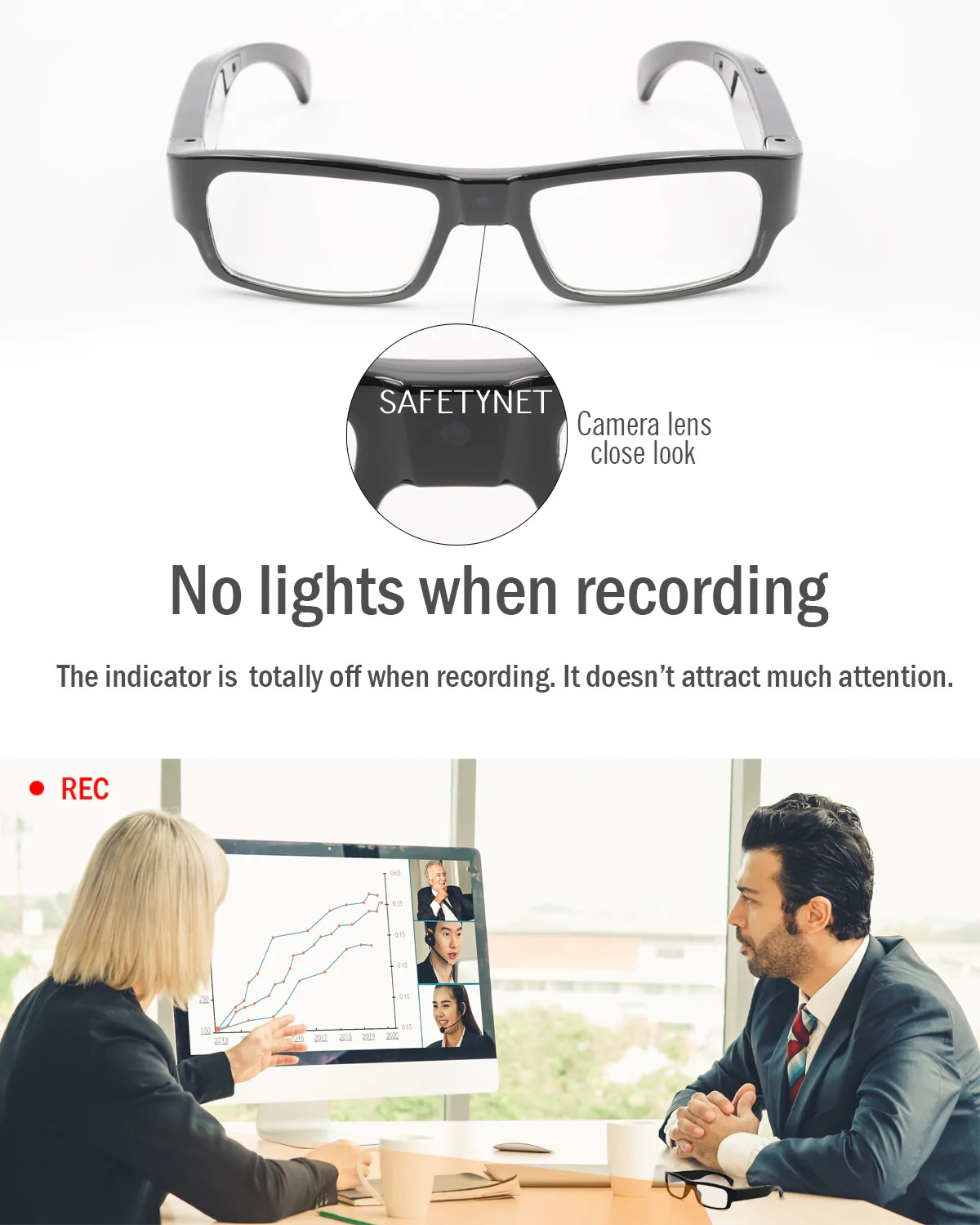SAFETYNET Spy Camera Glasses with Video Support Up to 32GB TF Card 1080P Video Camera Glasses Portable Video Recorder