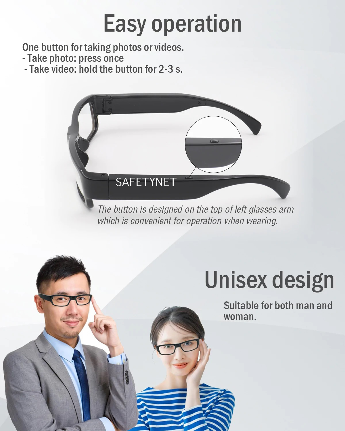 SAFETYNET Spy Camera Glasses with Video Support Up to 32GB TF Card 1080P Video Camera Glasses Portable Video Recorder
