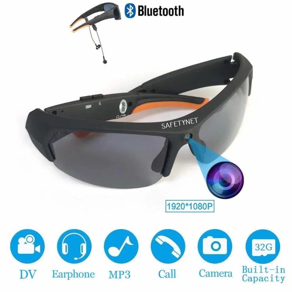 SAFETYNET 1080P Video Camera Glasses Bluetooth Sunglasses for Men Glasses with a Camera Built  IN  Memory Card for Sports & Outdoors