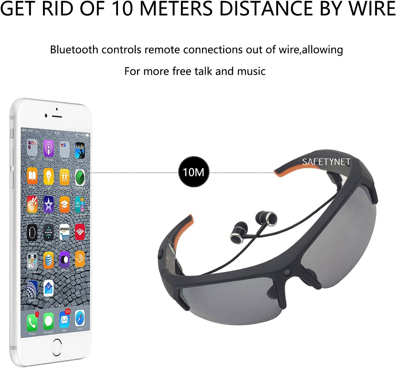 SAFETYNET 1080P Video Camera Glasses Bluetooth Sunglasses for Men Glasses with a Camera Built  IN  Memory Card for Sports & Outdoors