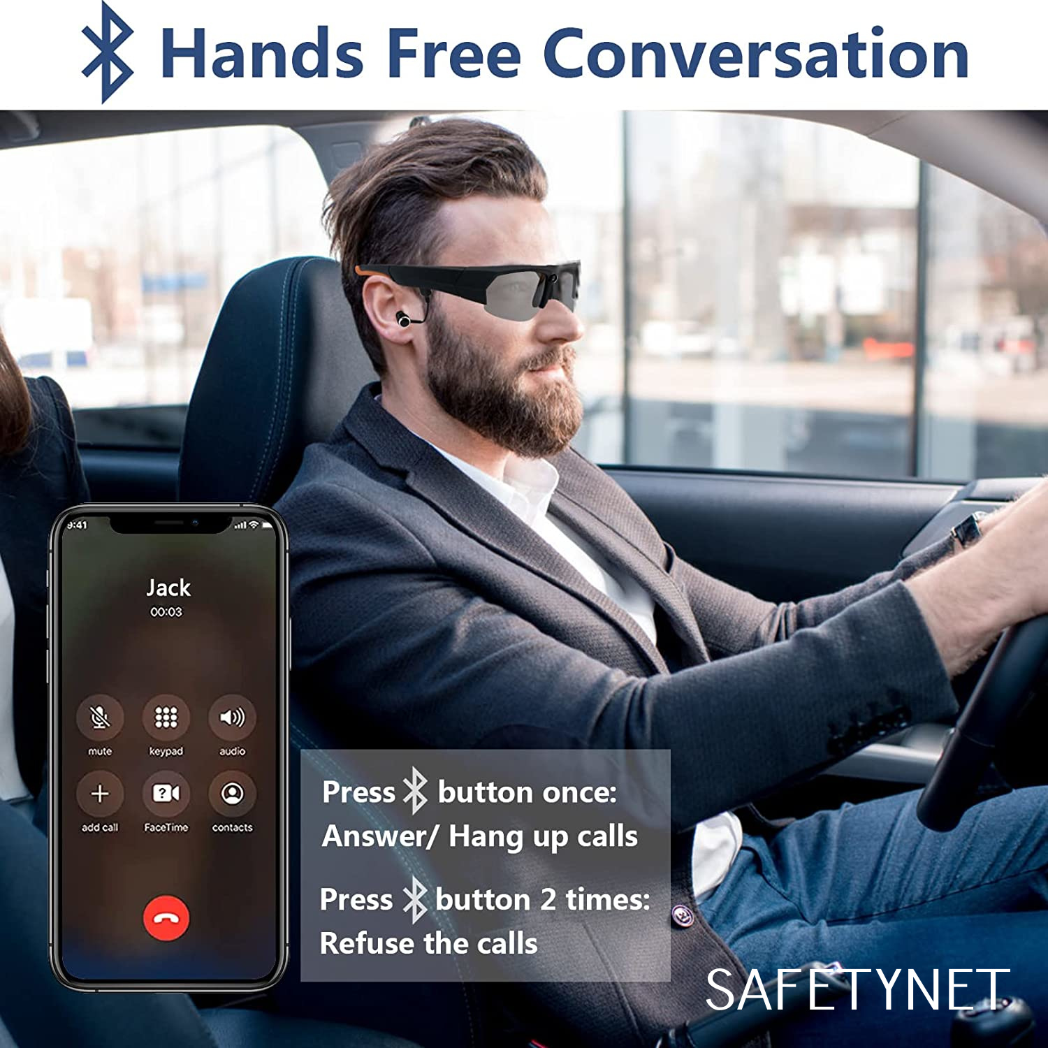 SAFETYNET 1080P Video Camera Glasses Bluetooth Sunglasses for Men Glasses with a Camera Built  IN  Memory Card for Sports & Outdoors