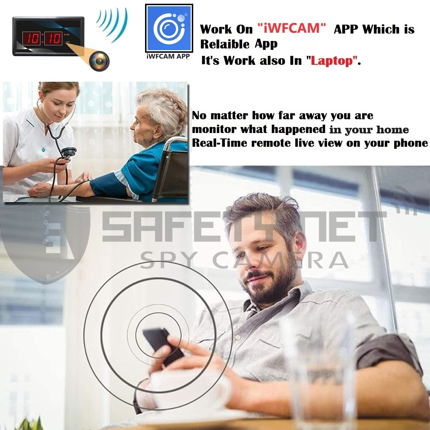 SAFETYNET Spy Camera 4K Spy WiFi Digital Wall Clock New Model 1080p HD Audio Video Recording Watch Live 24 Hours Surveillance Security Camera for Home Office Nanny Hidden Wireless Camera 64GB Supported.