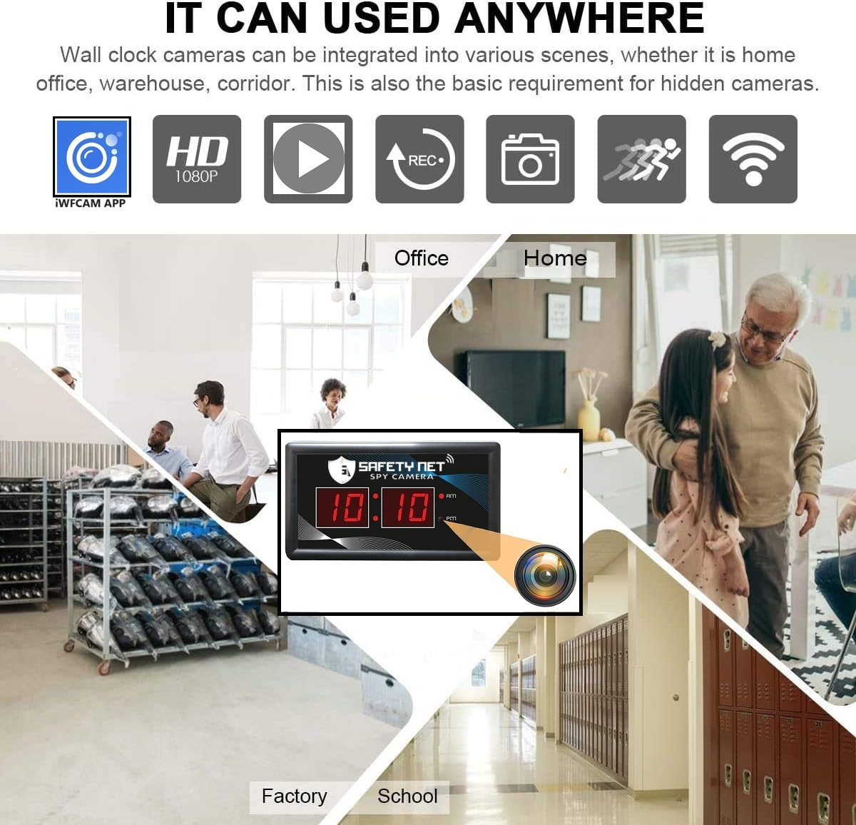 SAFETYNET Spy Camera 4K Spy WiFi Digital Wall Clock New Model 1080p HD Audio Video Recording Watch Live 24 Hours Surveillance Security Camera for Home Office Nanny Hidden Wireless Camera 64GB Supported.