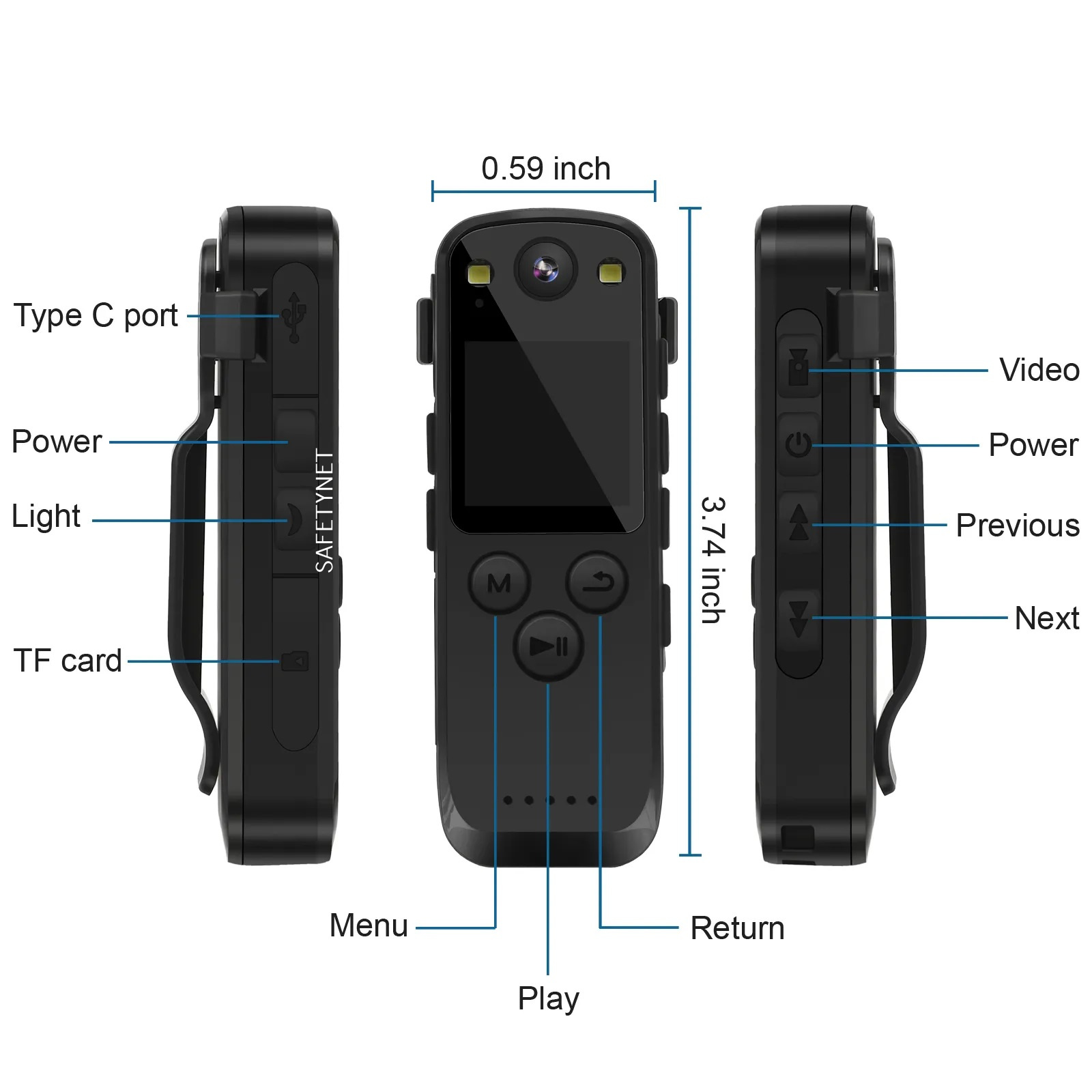 SAFETYNET WiFi Body Mounted Camera, 1.3 inch Display, HD 1080P Body Worn Camera, Wearable Body Cam Supports Night Vsion,Mini Body Camcoder for Law Enforcement/Security Guard