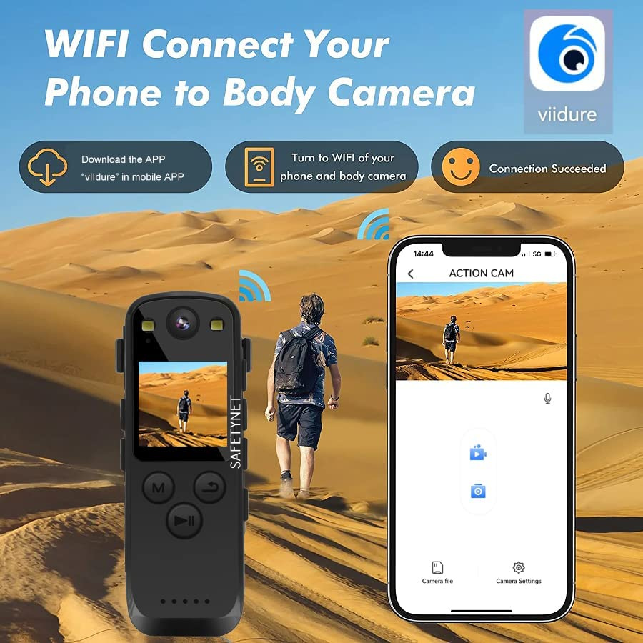 SAFETYNET WiFi Body Mounted Camera, 1.3 inch Display, HD 1080P Body Worn Camera, Wearable Body Cam Supports Night Vsion,Mini Body Camcoder for Law Enforcement/Security Guard
