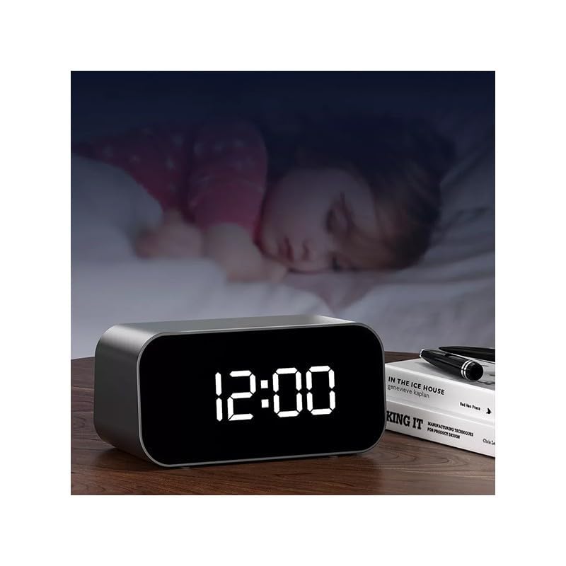 SAFETYNET 4K WiFi Digital Display Clock Camera WiFi 166° Wide Angle HD Night Vision Home Surveillance Indoor Camera Support Up to 64GB SD Card WiFi Security Camera Digital Alarm Clock