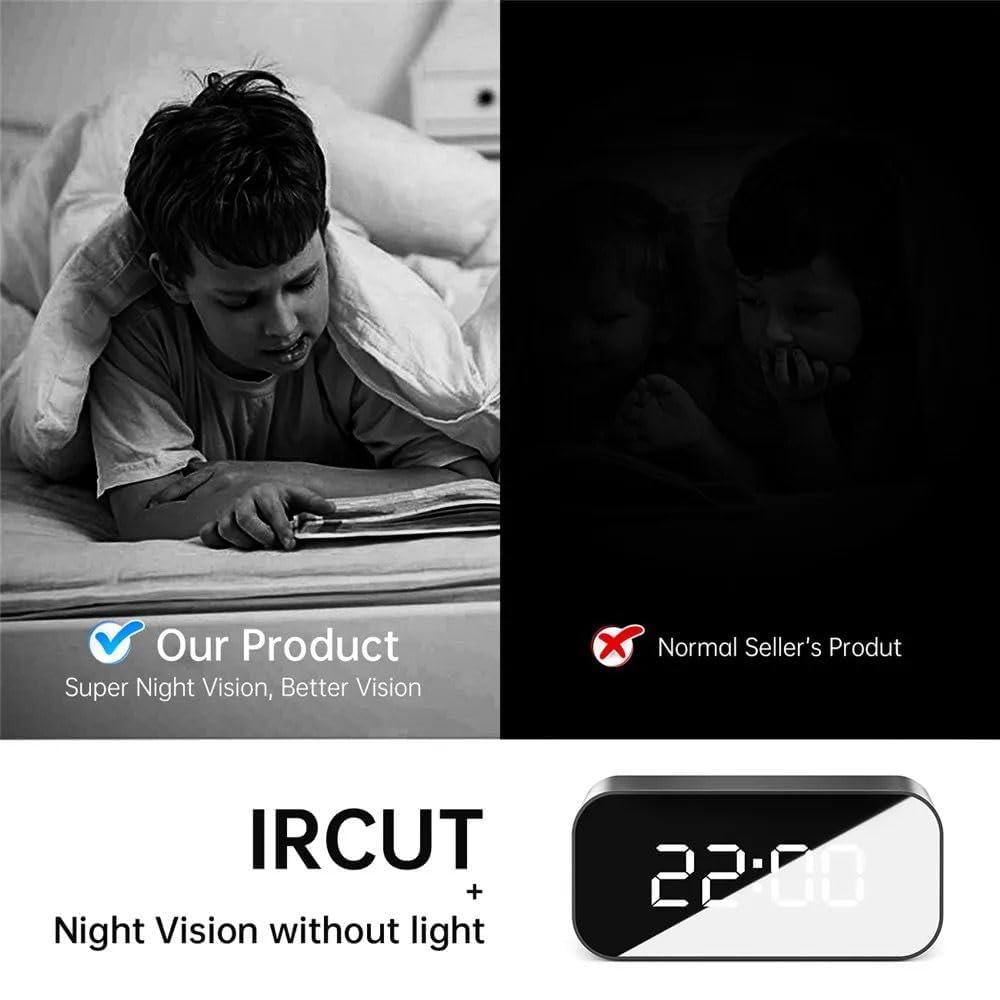SAFETYNET 4K WiFi Digital Display Clock Camera WiFi 166° Wide Angle HD Night Vision Home Surveillance Indoor Camera Support Up to 64GB SD Card WiFi Security Camera Digital Alarm Clock