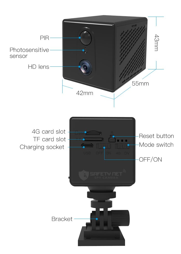 SAFETYNET 4MP 4G SIM Card Mini Camera Built-in 3000mAh Battery PIR Human Detection WiFi 1080P Security Surveillance IP Indoor Outdoor Camera OKAM PRO