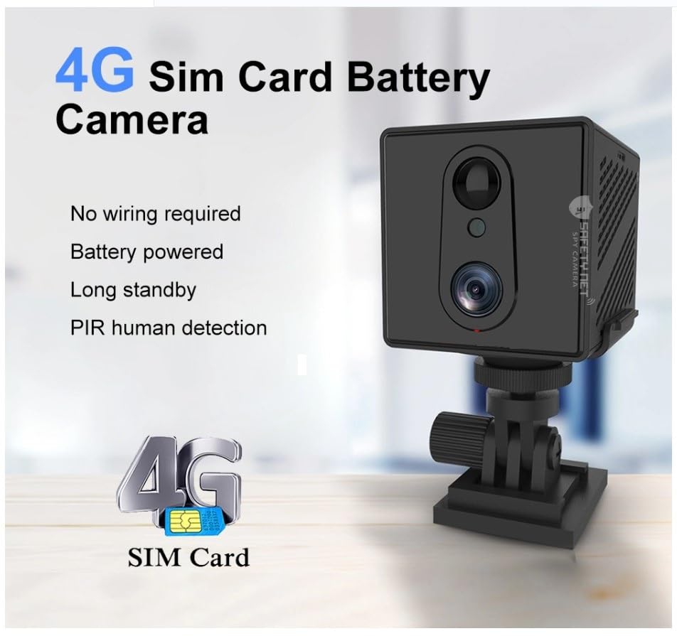 SAFETYNET 4MP 4G SIM Card Mini Camera Built-in 3000mAh Battery PIR Human Detection WiFi 1080P Security Surveillance IP Indoor Outdoor Camera OKAM PRO