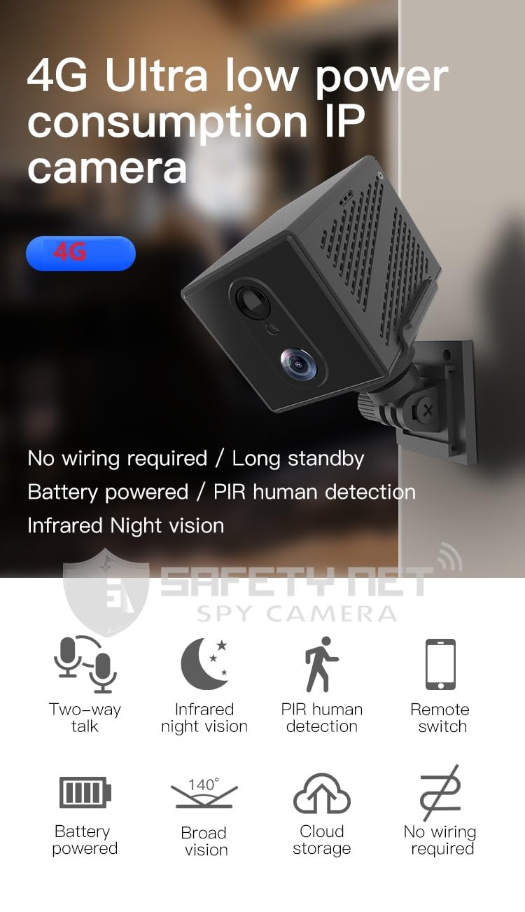 SAFETYNET 4MP 4G SIM Card Mini Camera Built-in 3000mAh Battery PIR Human Detection WiFi 1080P Security Surveillance IP Indoor Outdoor Camera OKAM PRO