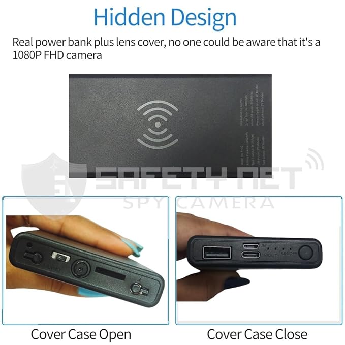 SAFETYNET Wi-Fi Hidden HD 1080P Spy Power Bank Camera Live View Real-time Monitoring Video and Audio Recording with Inbuilt 64GB SD Card Indoor Outdoor Security Camera