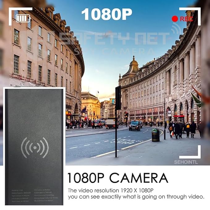 SAFETYNET Wi-Fi Hidden HD 1080P Spy Power Bank Camera Live View Real-time Monitoring Video and Audio Recording with Inbuilt 64GB SD Card Indoor Outdoor Security Camera
