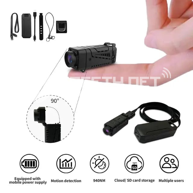 SAFETYNET Mini Body Camera, Portable HD Night Vision Wearable Cam with Motion Detection, 90 Degree Rotatable Small IP Security Camera
