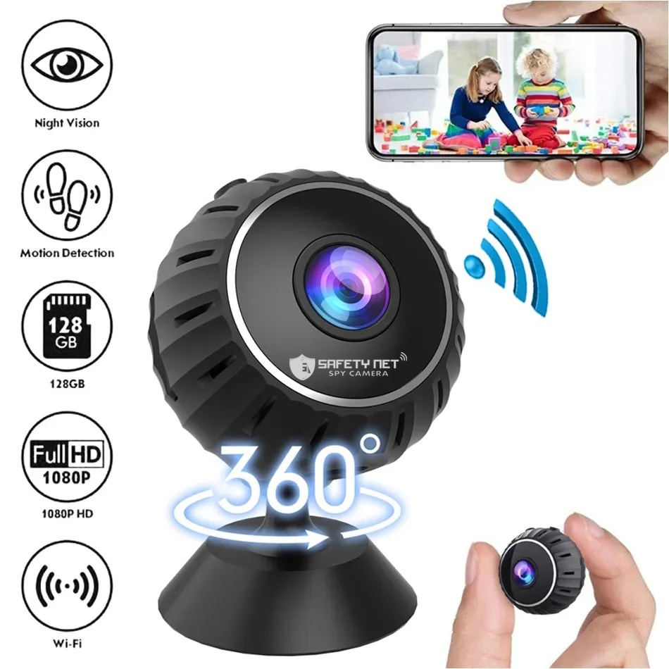 SAFETY NET, SPY CAMERA 1080P HD Mini Camera Wireless WiFi Night Vision Security Motion Detection Indoor Camera