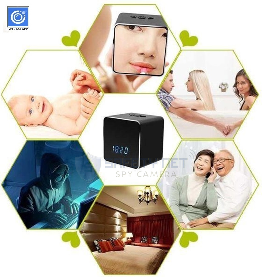 SAFETY NET, SPY CAMERA HD 1080P Hidden Spy WIFI Security Camera Mini Recorder Build in WIFI Wireless Bluetooth Speaker Music Player Electronic Clock Can be controlled and viewed in real-time Recording