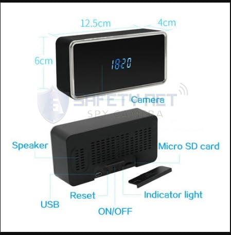 SAFETY NET, SPY CAMERA Clock 2MP IWFCAM APP Smart Clock Camera WiFi Clock Camera with Resolution Two-Way Audio Motion Detection IR Night Vision