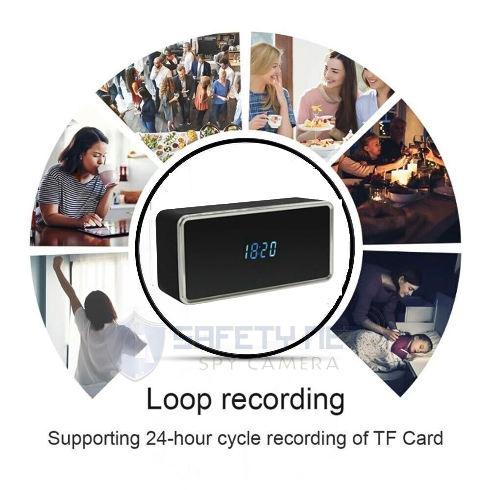 SAFETY NET, SPY CAMERA Clock 2MP IWFCAM APP Smart Clock Camera WiFi Clock Camera with Resolution Two-Way Audio Motion Detection IR Night Vision