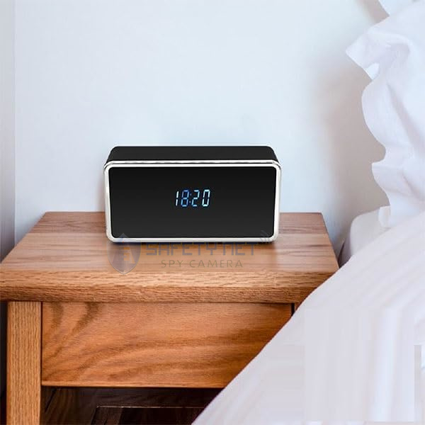 SAFETY NET, SPY CAMERA Clock 2MP IWFCAM APP Smart Clock Camera WiFi Clock Camera with Resolution Two-Way Audio Motion Detection IR Night Vision