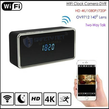 SAFETY NET, SPY CAMERA Clock 2MP IWFCAM APP Smart Clock Camera WiFi Clock Camera with Resolution Two-Way Audio Motion Detection IR Night Vision