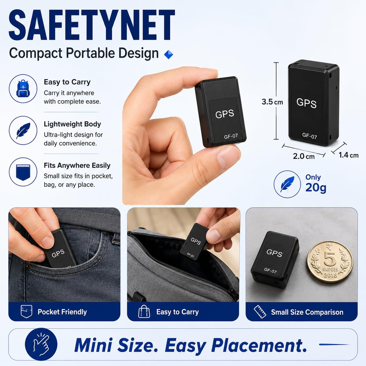 SAFETYNET GF-07 SIM Audio Listening Device | Rechargeable GSM SIM Based Portable Audio Monitor | Auto Call Answer | Compact Mini Sound Monitor for Home Office & Vehicle