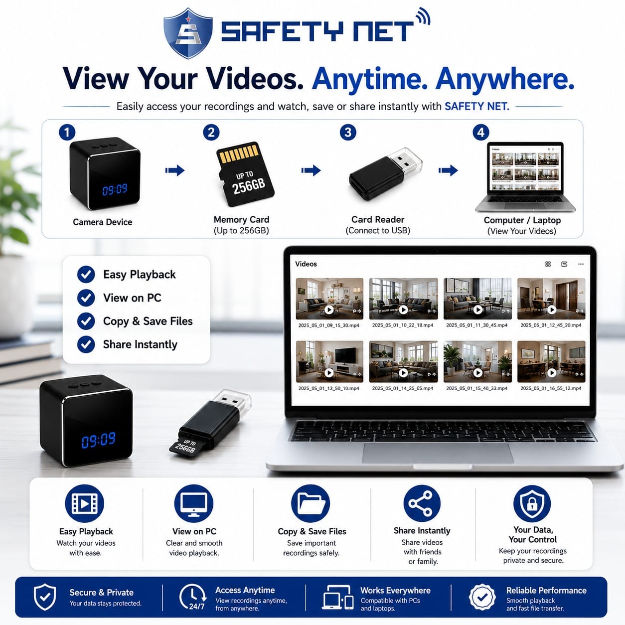 SAFETYNET 4K WiFi Table Clock Camera with Bluetooth Speaker, Motion Detection & Remote Live View